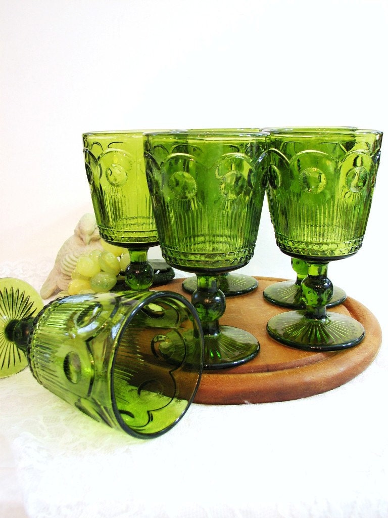 Vintage Green Glass Stemware Swanky BartlettCollins