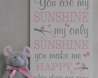 You Are My Sunshine Wall Art, Lullaby Nursery Decor, Song Rhyme Quote Artwork Light Pink / Gray Sunshine Wall Quote Nursery Song, Kids Decor
