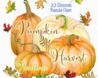 Fall Pumpkin clipart,autumn clipart,autumn leaf clipart, pumpkin watercolor, gourd clipart, harvest clipart, thanksgiving clipart, halloween