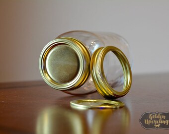 Mason Jar Lids, Mason Jar Craft Supply, Gold Mason Jar Lids, Bulk Mason Jar Lids, Sets of 10, Regular Sized Lids