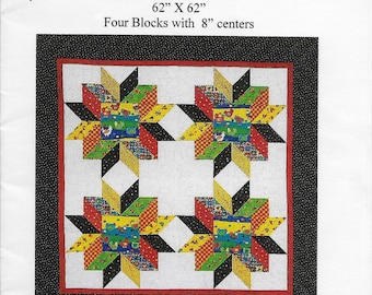 CHICK-N-STARS fat quarter quilt pattern, Paper Pattern, Wall Hanging Pattern
