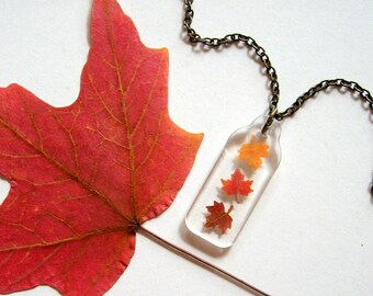 Falling Mini Maple Leaves - Real Autumn Leaves Necklace - Pressed leaves, maple leaves necklace, Autumn, Canada, woodland, miniature, ooak