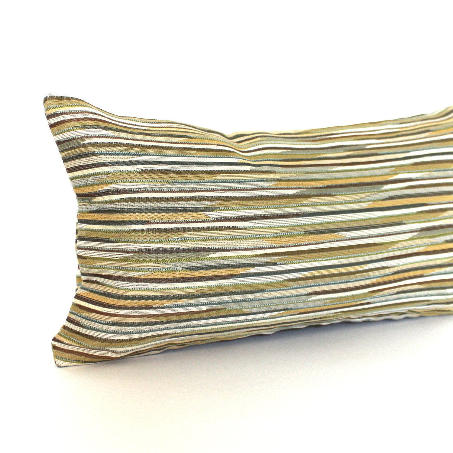 pillow cover 12x24 Gold Pillow Green Stripe Textured Cover Lumbar Brown Teal