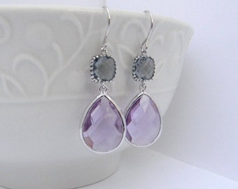 Lilac earrings - Gray Earrings - Purple and Gray Earrings - Bridesmaid Earrings - Dangle Earrings - Bridesmaid Gift - Gift Idea For Her