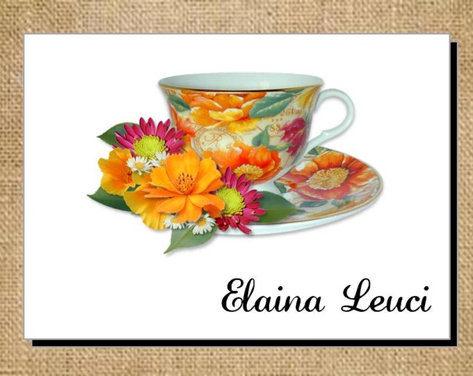 Beautiful Personalized Autumn Glory Tea Note Cards - Invitations - Thank You Cards for Bridal Shower or Luncheon ~ Bridal Gift