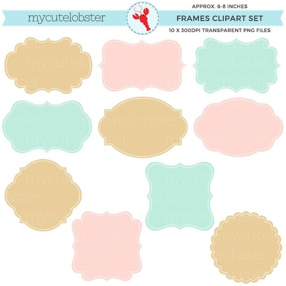 Frames Clipart Set gold pink mint by mycutelobsterdesigns