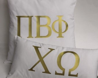 Sorority Pillow - Gold Monogram Pillow - Pi Beta Phi - Chi Omega - Tri Delt- Kappa - More sororities available