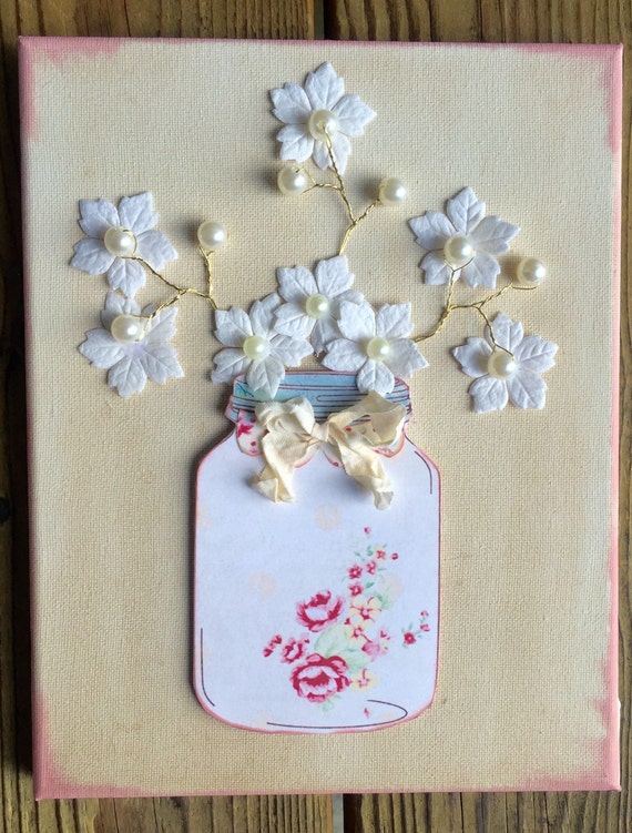 Mason Jar Canvas Shabby Chic Canvas Floral by ShabbyChicJCouture
