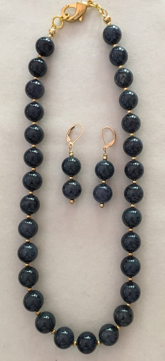 Navy Blue Stone Necklace and Earring Set Gifts for Her
