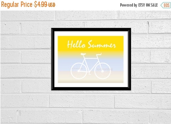 CIJ SALE 8x10 Print Hello Summer Sign Bike Printable Digital Print Digital Download Digital Art Beach Print Beach Decor Home Decor Print Wal