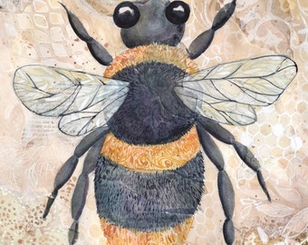 Bumble Bee Original 9x12 Watercolor Painting