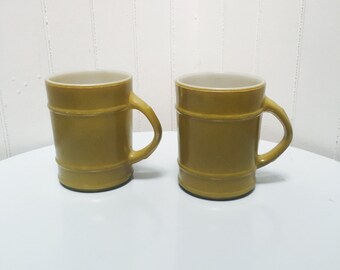 Vintage 1970s Anchor Hocking Olive Green Milk Glass Mugs (2)