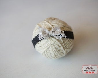 Felted Bow Halo Headband, Gray Newborn Tieback, Baby Halo, Newborn Photo Prop, Halo Headband, Newborn Halo, Gray Halo, Baby Tieback