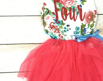 4th Birthday Tutu Dress / Birthday Outfit Girl, Toddler Dress, Baby Girl Dress, Birthday Dress, Birthday Girl, Tutu Dress, Girl Clothing