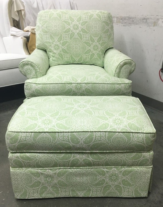 Fall Sale Green Paisley Chair and Ottoman by WydevenDesigns