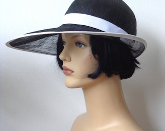 Flapper hat, black and white sinamay cloche, sun hat, wedding hat, retro, 1920s vintage inspired, garden party, bridesmaid hat, great Gatsby
