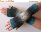 Fingerless Gloves Blue Gray Black wrist warmers