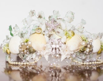 Mermaid Crown - Wire Crown - Mermaid Hairpiece - Flowergirl hairpiece - Beach Wedding - Newborn Prop - Wedding Crown - Floral Hairpiece