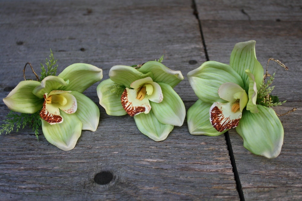 Cymbidium Orchid Boutonniere Faux Orchid Green By Crownwillow 