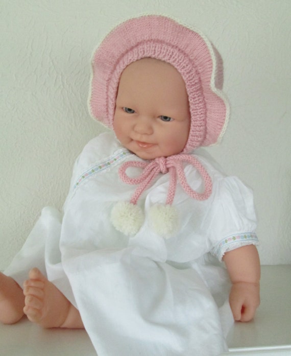 PDF Instant Download Poke Bonnet Knitting Pattern Baby Girl 3M
