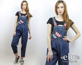 Denim Jumpsuit Flag Jumpsuit American Flag Overalls 90s Grunge Overalls 90s Overalls Vintage 90s Denim Overalls XS S
