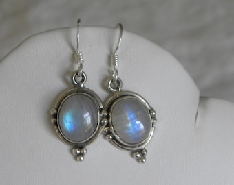 Moonstone Earrings Handmade Earrings Blue Semiprecious Gemstone 1" Sterling Silver Earring Take 20% Off Women's Bridal Moonstone Jewelry