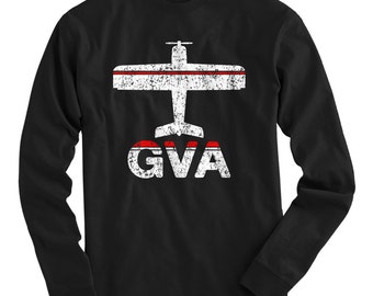 LS Fly Geneva T-shirt - GVA Airport Long Sleeve Tee - Men and Kids - S M L XL 2x 3x 4x - Geneva Switzerland Shirt, Swiss - 2 Colors
