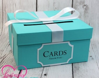 Card Holder Box with Sign in Light Teal & White - Gift Money Box for Any Event - Wedding, Bridal Shower, Birthday, Baby Shower, Engagement
