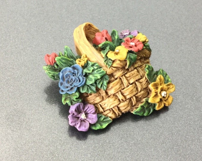 Colorful Vintage Handpained Plastic Basket Brooch, Nice Flower Brooch and pretty colors.