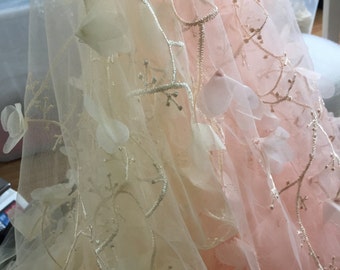 3D lace fabric in Blush for special design wedding gown, bridal dress, fabric by yard