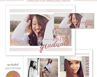 Photography Templates, Senior Graduation Announcement, Rose Gold Foil, Photoshop Templates for Photographers, 5x7 PSD Flat card, SG800
