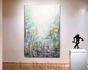 Big Abstract Painting Original Large Art 40 x 60 green gray yellow painting abstract wall art contemporary oil painting by L.Beiboer