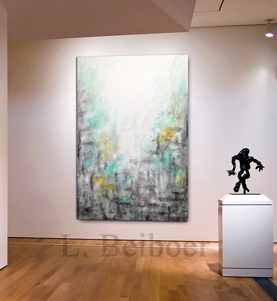 Big Abstract Painting Original Large Art 40 x 60 green gray