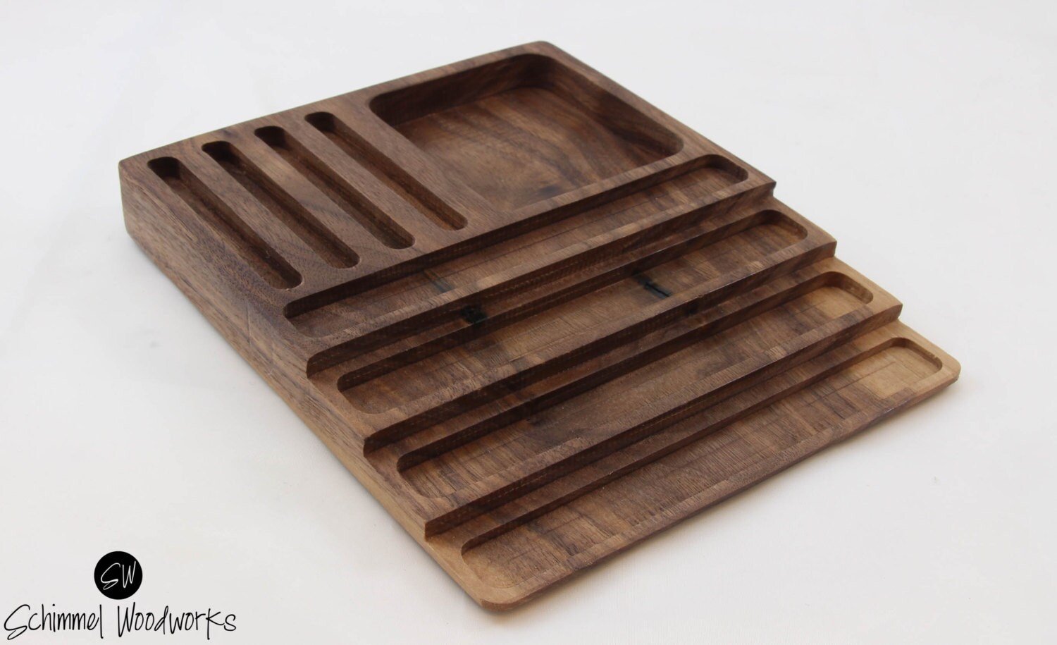 Cherry or Walnut wood Fountain Pen tray with Desk Organizer.