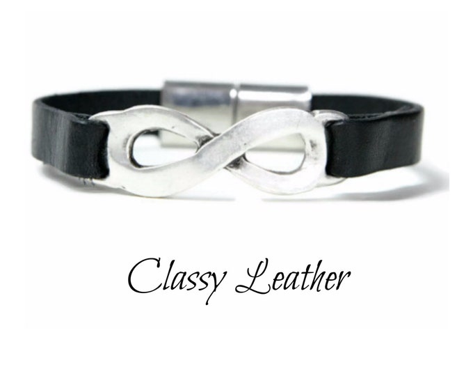 Infinity bracelet,leather bracelet,women bracelet,silver zamak bracelet,zen bracelet,infinity ,classy leather bracelet,modern bracelet,gift