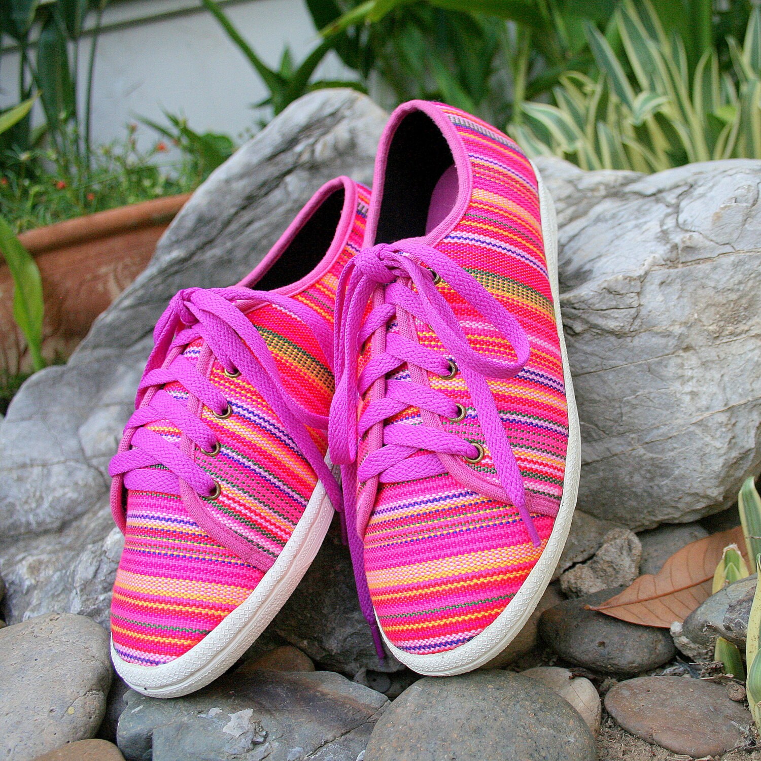 Funky Womens Sneaker Shoe In Colorful Woven Hmong Vegan