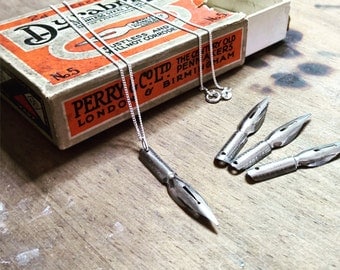 Antique Fountain Pen Nib Sterling Silver Charm Necklace, Perfect For Writers!