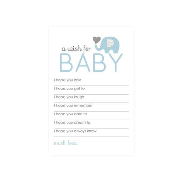 Elephant Wishes for Baby Boy Shower Game Set - Boys Advice Card - Printed Activity - Blue & Grey - Set of 20 - 4 x 6 Size Il_570xn
