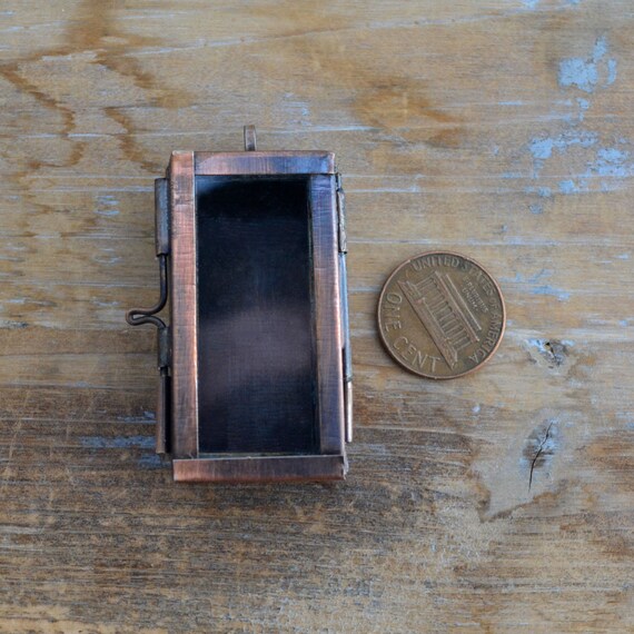 Rectangle Glass Door Shadow Box Locket Pendant Charm Antique