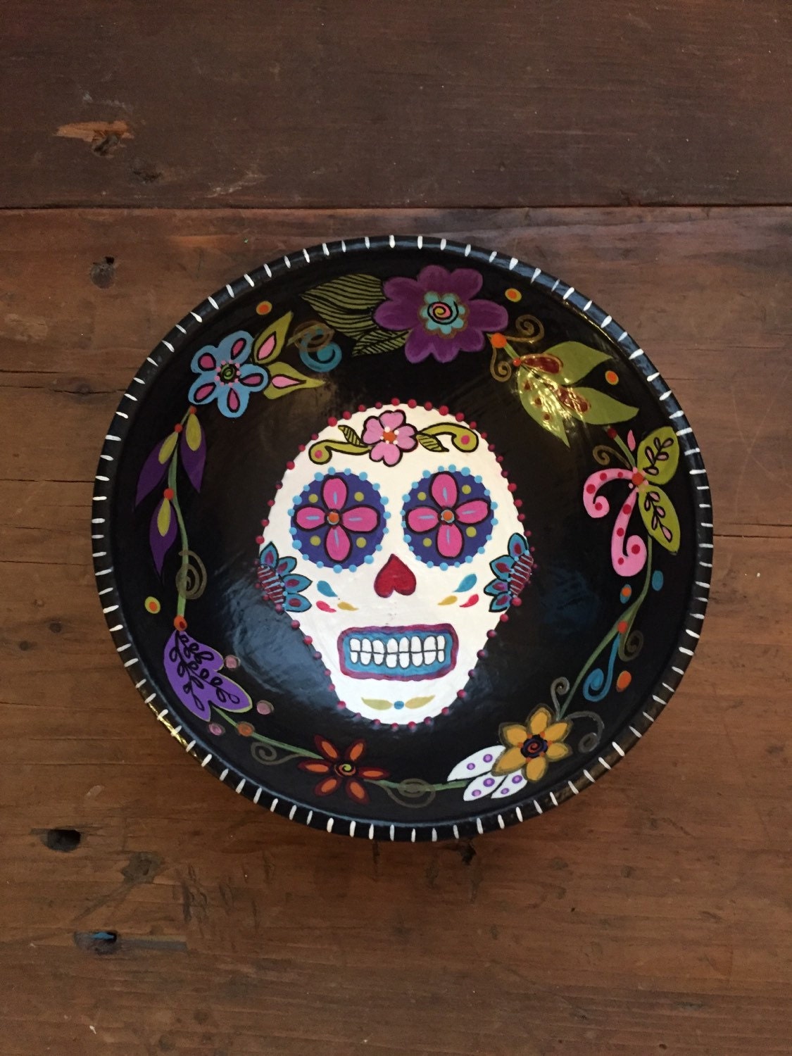 Day of the Dead Wood Bowl by BoHoExpressions on Etsy