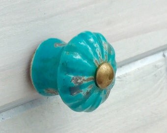 Rustic Turquoise Knob Farmhouse Cabinet Knob Dresser Knob Furniture Knob Rustic Shabby Chic