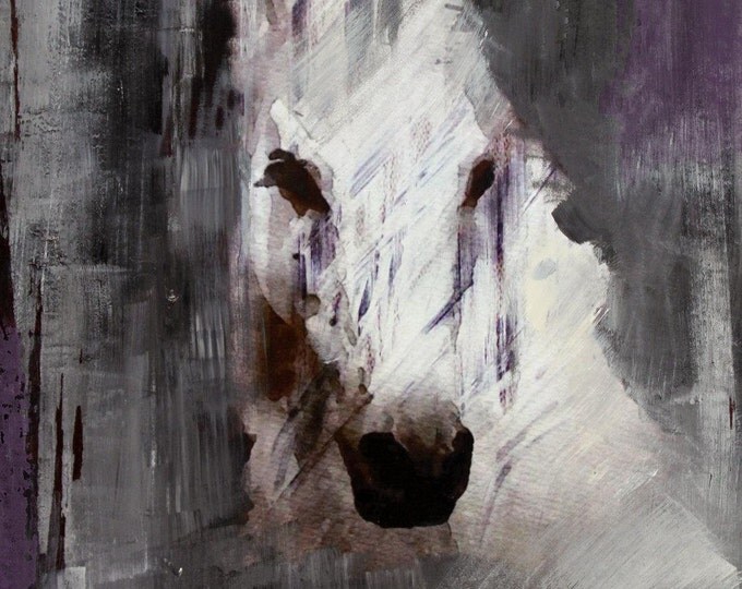 Queen. Extra Large Horse, Unique Horse Wall Decor, White Purple Rustic Horse, Large Contemporary Canvas Art Print up to 72" by Irena Orlov