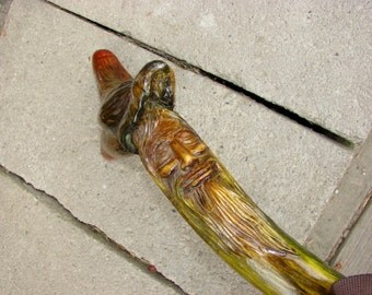 Amazing Hand Carved Walking Stick Signed BW Beckwith with Wizard Feather Whale Colored Poplar ~ 49" Long