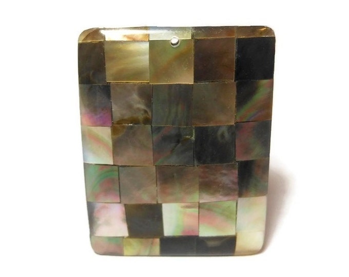 Black lip pendant, black lip, mother of pearl shell and resin focal bead, rectangular. Great for beach wear!