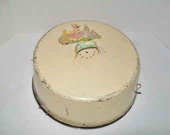 Vintage Cake Carrier Metal Two Piece Ivory Enamelware 1940's - 1950's