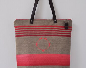linen embroidered tote/bag