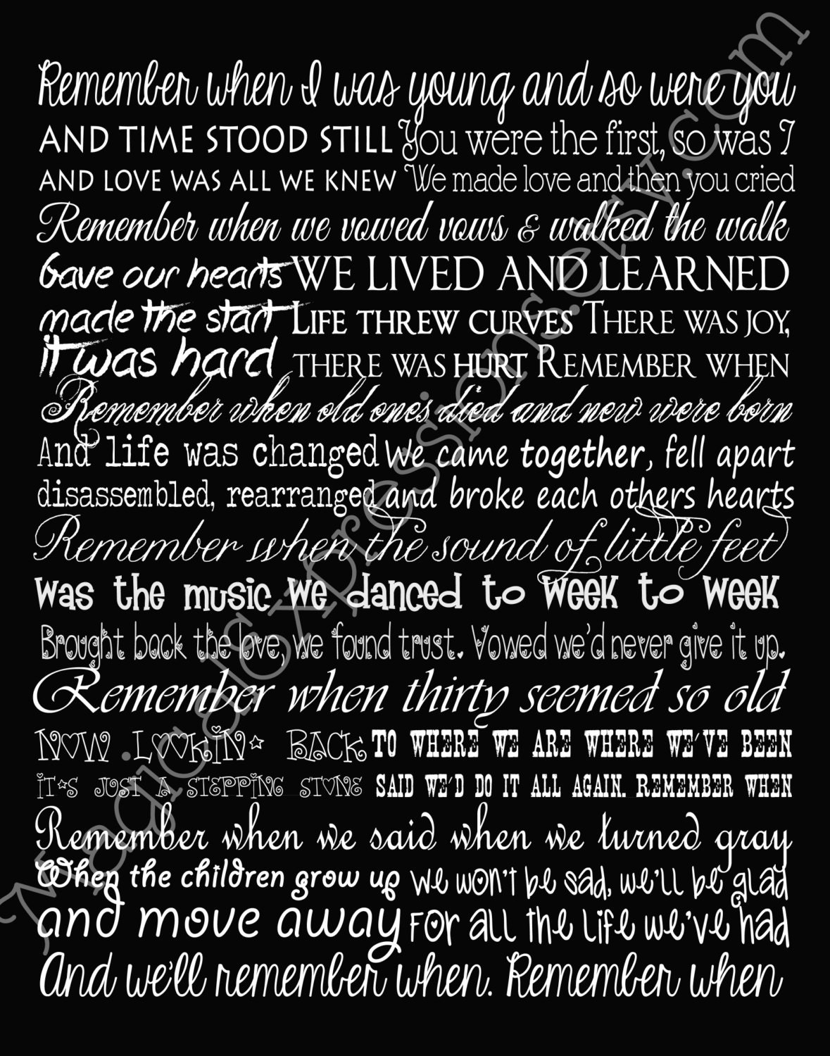 Custom Personalized Typography Song Lyric Art Print 11 by 14