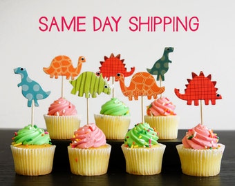 24 Dinosaur cupcake toppers dinsaur cake toppers food picks double sided