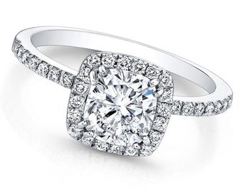 GIA Certified Cushion Cut Diamond Engagement Ring 2.00ctw Pave Set 14K Gold