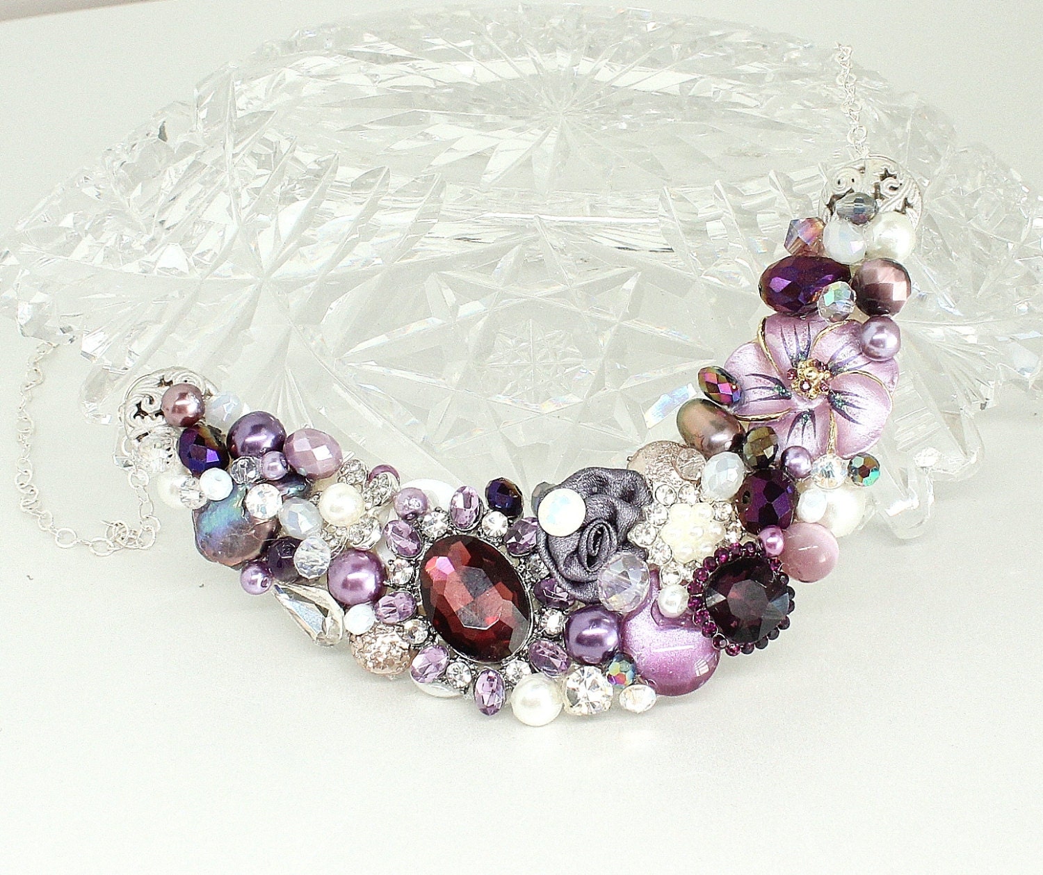 Eggplant Statement Necklace Deep Purple Bib Necklace Dark